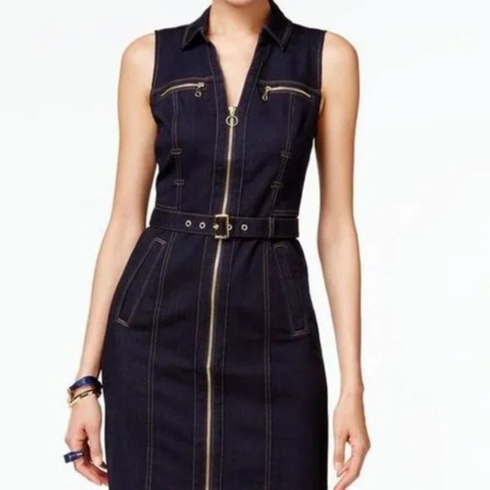 INC International Concepts Cute Sleeveless Denim Zip Shirtdress - SIZE OP